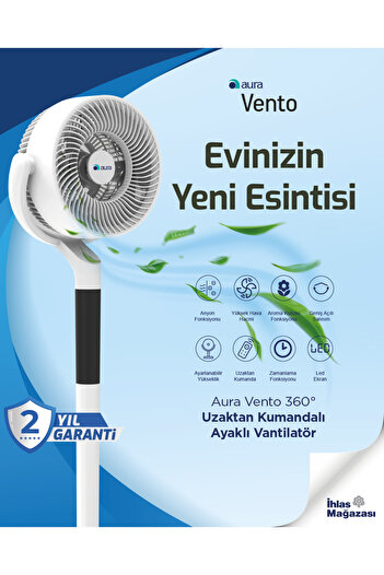 AURA Vento 360° Uzaktan Kumandalı Ayaklı Vantilatör