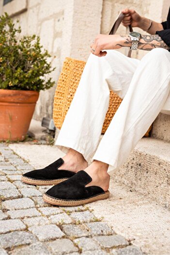 Lovittoman Ανδρικές παντόφλες Espadrille από γνήσιο δέρμα από καουτσούκ