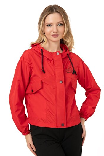 Montstop Women's Red Waterproof Wind Resistant Hooded Raincoat - Seasonal with Pockets