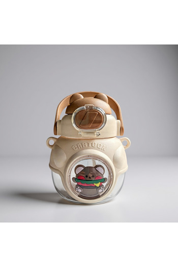 MintTasarımButik 900ml Polycarbon Automatic Lid Kids Beige Water Bottle Flask