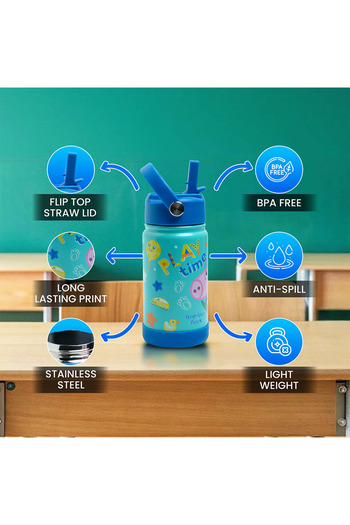 Bamboo Bark Peppa/George Pig Insulated Water Bottle with Straw & Handle – Stainless Steel Double Wall Thermos