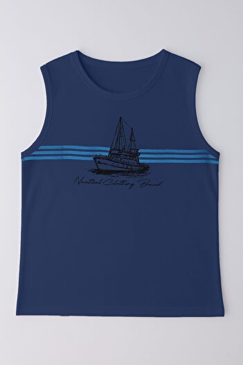 MARKAPIA Men's Ship Printed 100% Cotton Sleeveless T-Shirt