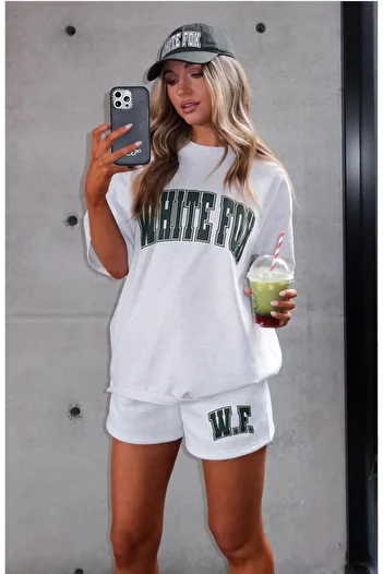 The Champ Clothing Women's Wf Printed Relaxed Cut 100% Cotton Short T-Shirt Suit Gray Melange