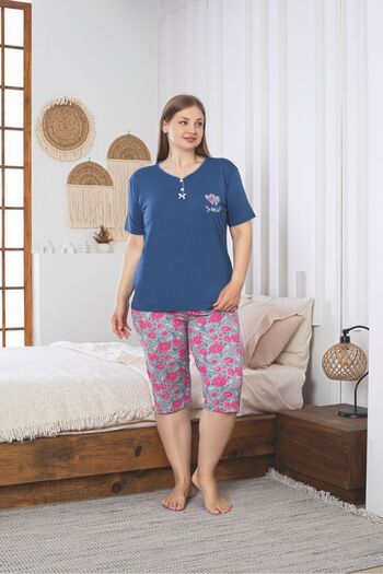 Asel Plus Size Lycra Combed Cotton Capri Pajama Set