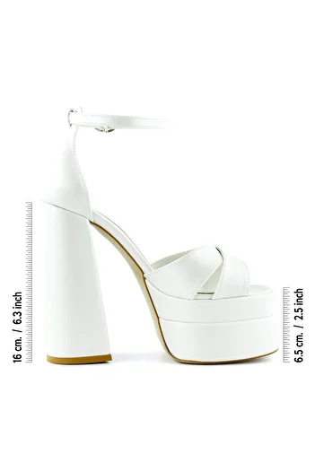 Erkan Saçmacı Pearl White Open Front Cross Strap Double Platform Thick Heeled Evening Dress Bridal Shoes