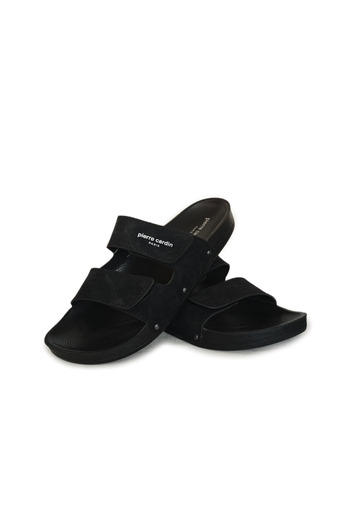 Pierre Cardin Men's Slippers 2Spc7039 Adjustable Velcro Strap Black