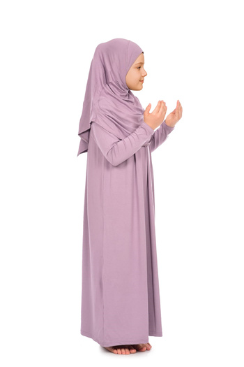 ihvan online Pratik Başörtülü Tek Parça Kız Çocuk Namaz Elbisesi 9-11 Yaş Gül Kurusu