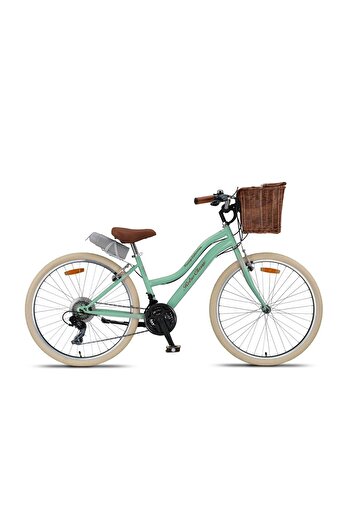 Trendbisiklet Retro Classic 26 Jant Bisiklet, Shimano 21 Vites, Hasır Sepetli Vintage Şehir Bisikleti, Krem Lastik