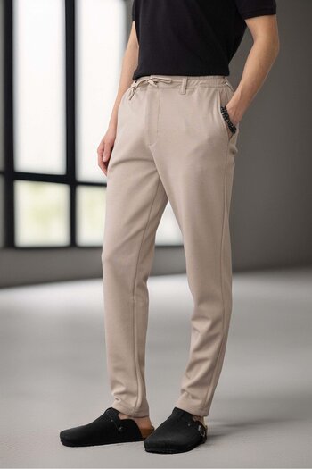 Valiberta Premium Oxford Örme Duble Paça Erkek Pantolon- Bej