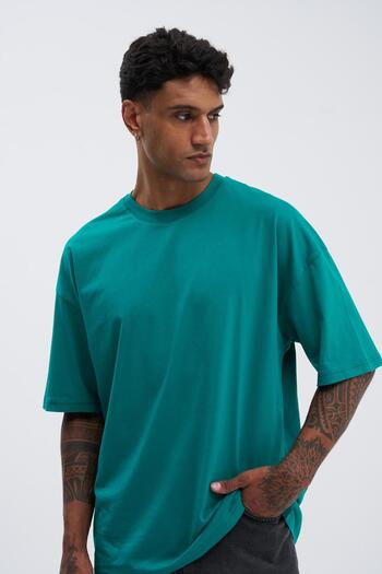 Machinist Men's Basic Super Cotton Oversize Bnt. Green T-Shirt