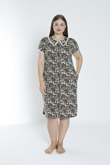 ROMEO LİFE Women's Large Size Cotton Modal Fabric Patterned Zipper Dress 7819