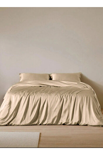 LUNA HOME Silky Satin, King Size 6-Piece Bedding Set, Plain Gold Brown Color 220x240cm.