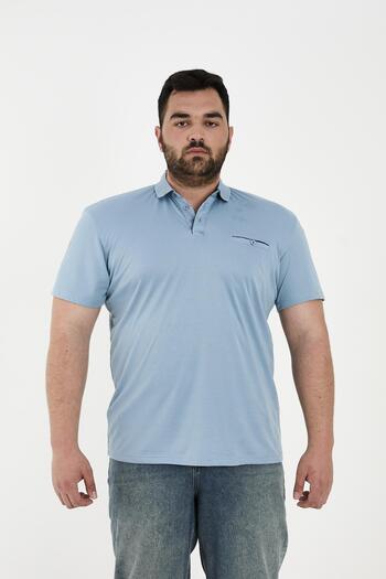 Maccali Men's Timeless Pocket Basic Long Plain Polo Neck T-Shirt Blue