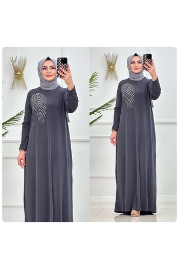NİSUM MODA Palmiye Stone Pattern Sandy Dress