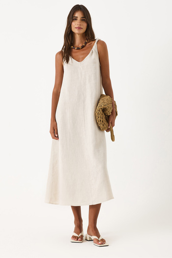 VENA Twist Strap Linen Dress - Cream