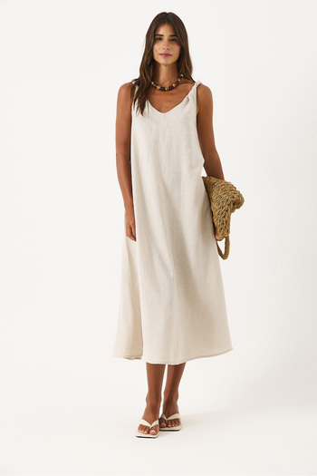 VENA Twist Strap Linen Dress - Cream