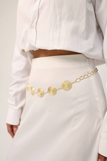 Fiori Gold Chain Detailed Women's Waist Chain Waist Belt, Dress Belt, Skirt Belt, Trouser Belt