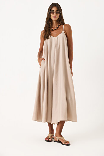VENA Strappy Maxi Dress(Cupro) - Stone