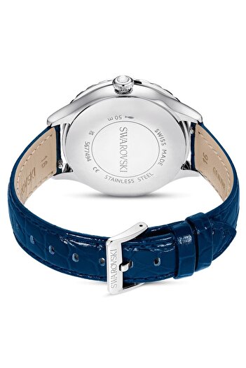 Swarovski Octea Moon Saat, Isviçre Üretimi, Ay, Deri Kayış, Mavi, Paslanmaz Çelik
