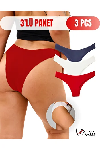 ALYA UNDERWEAR Chiloți de bikini colorați pentru femei - bleumarin, roșu, ecru (S-2XL) - 3 piese