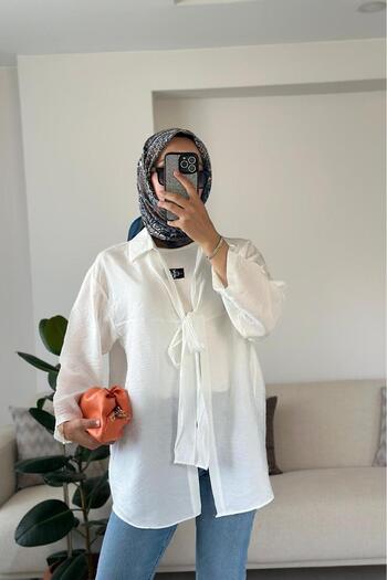 HİFADEN Women's Bow Tie Shirt Collar Hijab Kimono