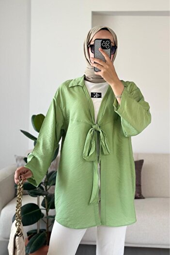 HİFADEN Women's Bow Tie Shirt Collar Hijab Kimono