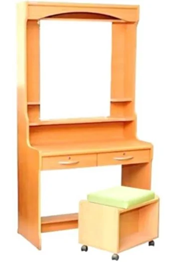 AWF AL WADI FURNITURE Wooden Large Dresser Table Vanity Table with Lockable Drawers and Stool Beige