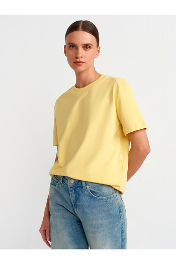 Dilvin 30312 Crew Neck Oversize T-shirt-κίτρινο