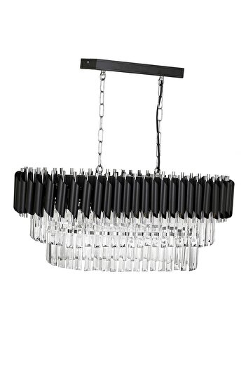 Avizemoda Palmira 75x35 Cm Kristal Taşlı Lüks Yemek Masası Üstü Avize 6'lı - (SİYAH-KROM)