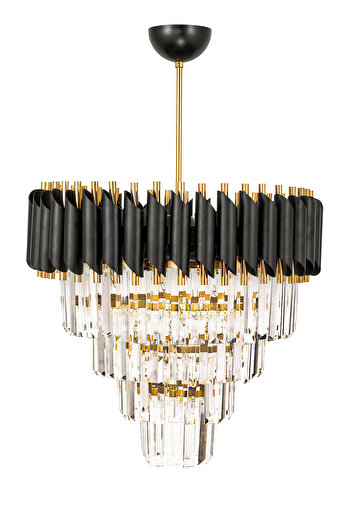 Avizemoda Palmira 45'lik Kristal Taşlı Lüks Avize - (SİYAH-GOLD)