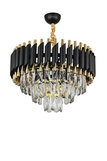 Avizemoda Palmira 45'lik Prizma Kesim Kristal Taşlı Lüks Avize - (siyah-gold)