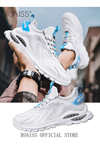 ROAISS New Men Lace up Front Letter Running Shoes Sneakers Sport Outdoor Non-slip Shoes INS Trendy Casual L