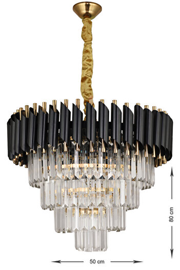 Avizemoda Palmira 50'lik Kristal Taşlı Lüks Avize - (siyah-gold)