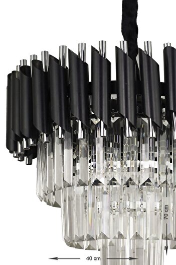 Avizemoda Palmira 40'lık Kristal Taşlı Lüks Avize - (siyah-krom)