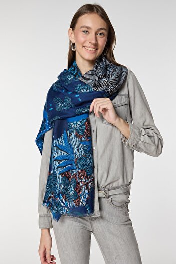 Axesoire 15077 Flower Patterned Saxe Blue Shawl