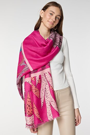 Axesoire 15077 Floral Patterned Fuchsia Shawl
