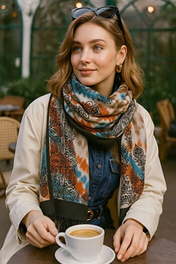 Axesoire 15064 Ethnic Patterned Black Shawl