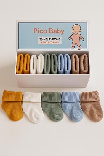 Pico Baby Organik Pamuk Unisex 5'li Kutulu Premium Yeni Doğan Bebek Çorabı