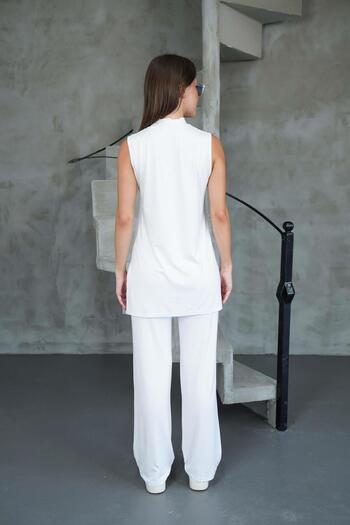 penyebizden Sleeveless Tunic & Trousers Set-White