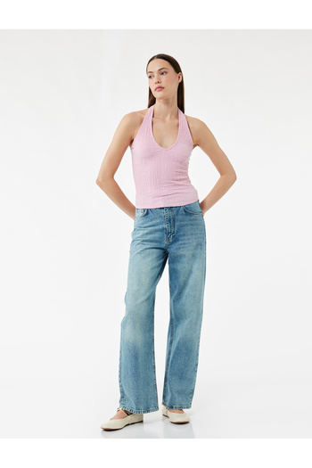 Koton Wrap Fabric Slim Fit Back Low-Cut Halter Neck Top