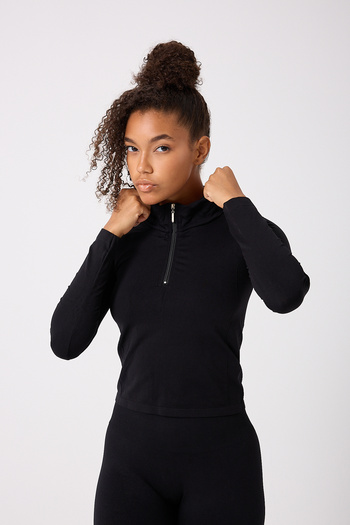 FOREVER MORE Women's Zippered Sports Crop Top Seamless