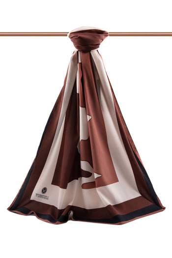 Vissona Πολυτελές Medina Silk Wave Pattern Tan Χρώμα 75x195 Ανθεκτικό σάλι Moss Crepe Τύπος ραφής Ιταλική ραμμένη