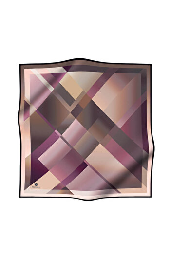 Vissona 100% Twill Silk Geometric Pattern Beige - Dusty Rose Color 90x90 Φουλάρι Σχήμα φύτευσης: Ράψιμο στο χέρι