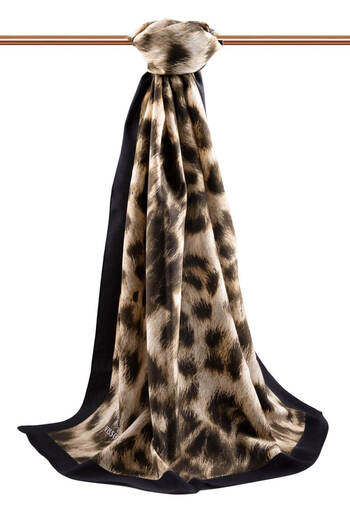 Vissona Luxury Medina Silk Leopard Pattern Beige - Μαύρο Χρώμα 75x195 Ανθεκτικό Σάλι Moss Crepe Τύπος Ραπτικής Ιταλικής