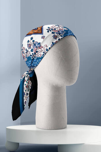 Modabutik E114 Kadın Patchwork Desenli Bandana 50x50 Mavi Dg0211-22