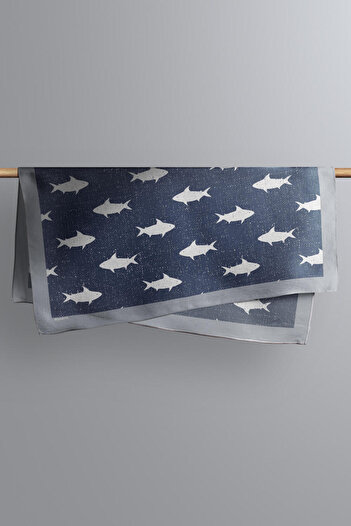 Modabutik Y59 Kadın Shark Desenli Bandana 50x50 Mavi Dg0134-22