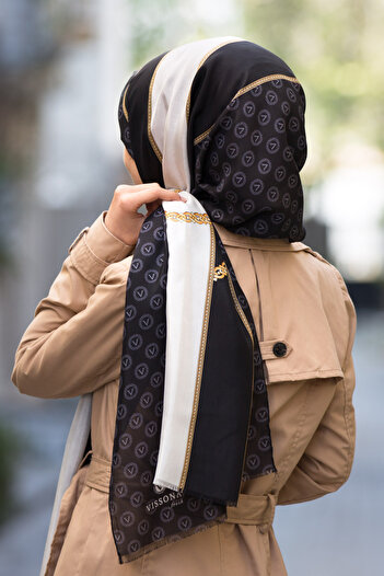 Vissona Fresh Silk Women's Shawl - White Black