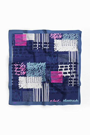 Modabutik V17 Kadın Egzotik Desenli Bandana 50x50 Mavi Dg0448-22