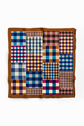 Modabutik D70 Kadın Patchwork Desenli Bandana 50x50 Mavi Siyah - Dg0418