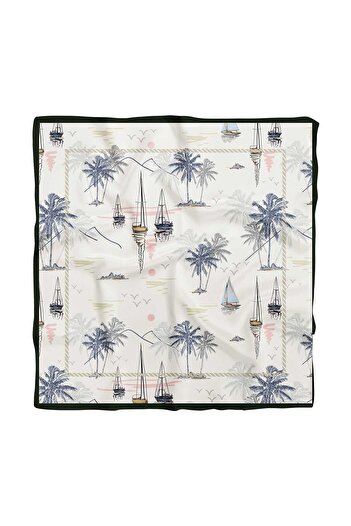 Modabutik Kadın Mavi Yelken Desenli 50x50 Bandana Hyl Dg01260-22